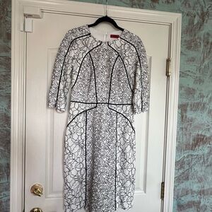 HUGO Monochrome Floral Long Sleeve Dress
